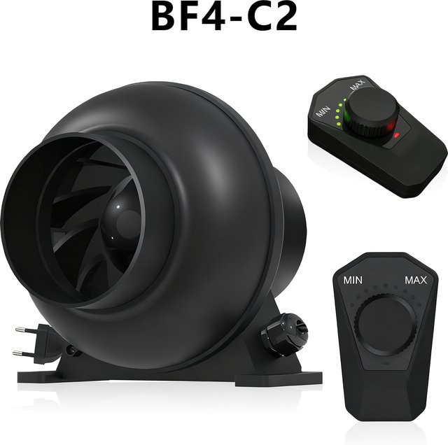 KAVUNION EC-Kanalventilator C2 mit manueller Steuerung, Schwarz, 100mm (4 Zoll) für die Belüftung in Gewächshäusern - Bild 1