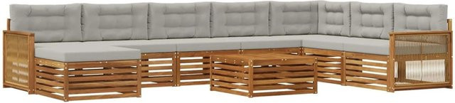 vidaXL Outdoor-Sofagarnitur L-Form aus Akazienholz mit 9 Kissen in Braun und Grau - Bild 1