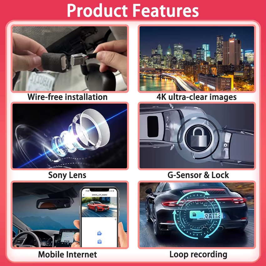 CARBAOHUI 4K Dashcam für Mercedes Benz E-Klasse W213 S213 C238 Facelift 2020-2023, 2160P Auto-DVR Videorekorder mit App-Steuerung, Schwarz - Bild 3