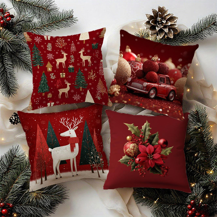 Dekorative Weihnachtliche Kissenbezüge aus Peach Skin für Sofa, Auto oder Schlafzimmer, 1 Stück, B/B/H: 18 x 18 x 18 cm - Bild 2