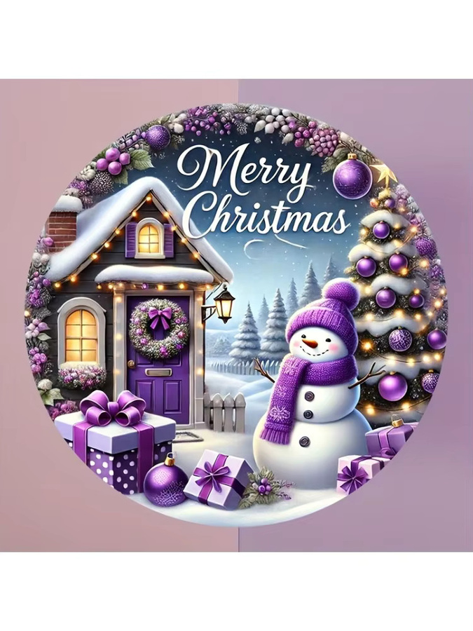 Potdemiel Rundes Aluminiumschild Frohe Weihnachten mit lila Schneemann, Durchmesser: 20,3 cm - Bild 5