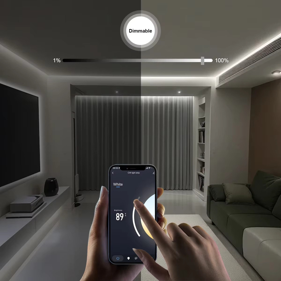 Gyarfas Smart Zigbee CCT COB LED Streifen, 24V, dimmbar, 608 LEDs/m, 2700K-6500K, kompatibel mit Alexa und Google Home via Zigbee Gateway - Bild 4