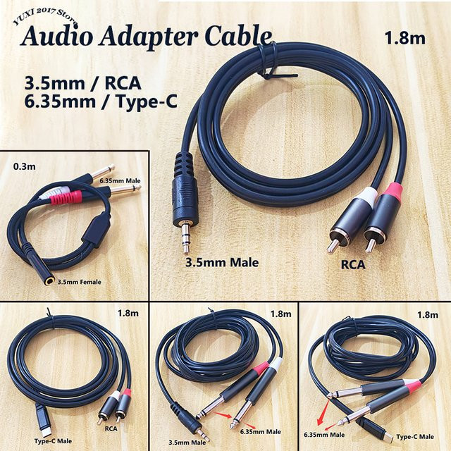 YuXi USB-C auf 3,5-mm-Klinke zu Doppel-6,35-mm-Klinke und RCA Audio-Adapterkabel Stereo-Y-Splitter in Schwarz - Bild 1