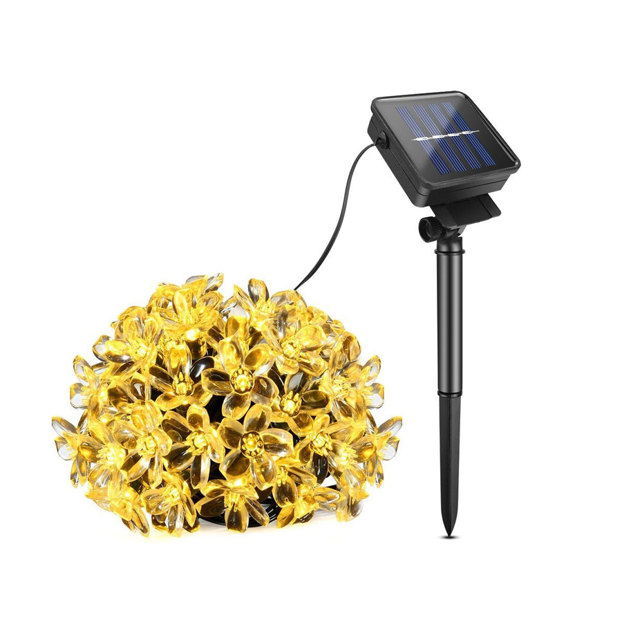 MALITAI Solar-Lichterkette mit 50 LEDs in Pfirsichblumen-Optik, warmweiß, 7 m Länge, wasserdichte LED-Außendekoration für Garten, Hochzeit und Party - Bild 3
