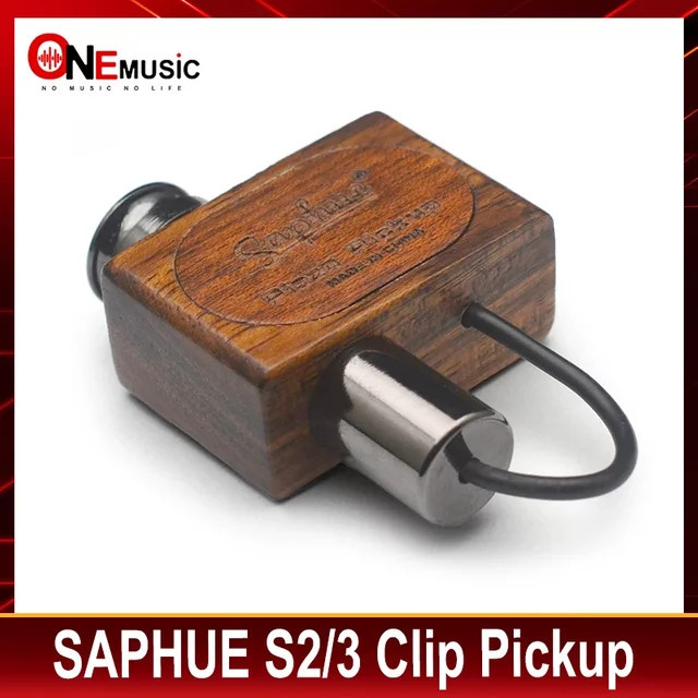 SAPHUE S2/S3 Clip-Tonabnehmer für Akustik- und Klassikgitarre mit Holzetui und 6,35 mm Jack in Braun - Bild 1