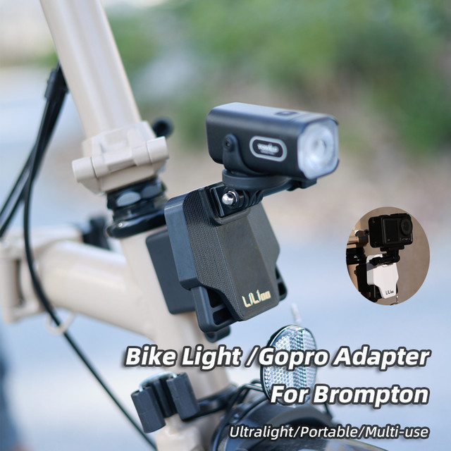 Tragbarer Klapprad-Lichtadapter und GoPro-Halterung aus PETG für Brompton Fahrräder in Schwarz und Orange - Bild 1