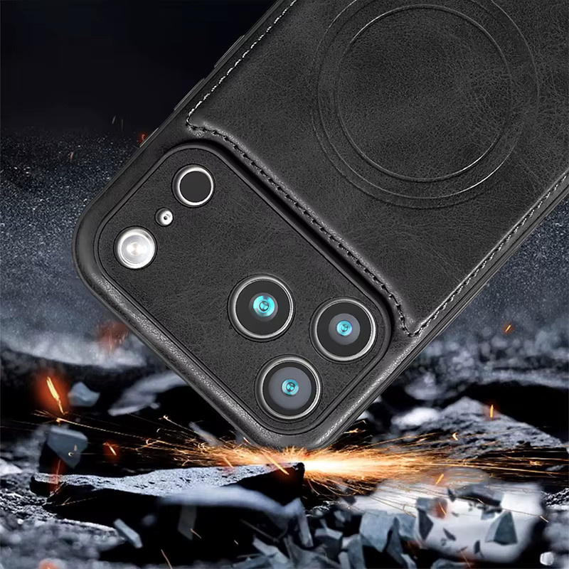 Xeber MagSafe Magnetische Leder Schutzhülle für iPhone 12 bis iPhone 17 Pro Max Plus, Schwarz - Bild 3