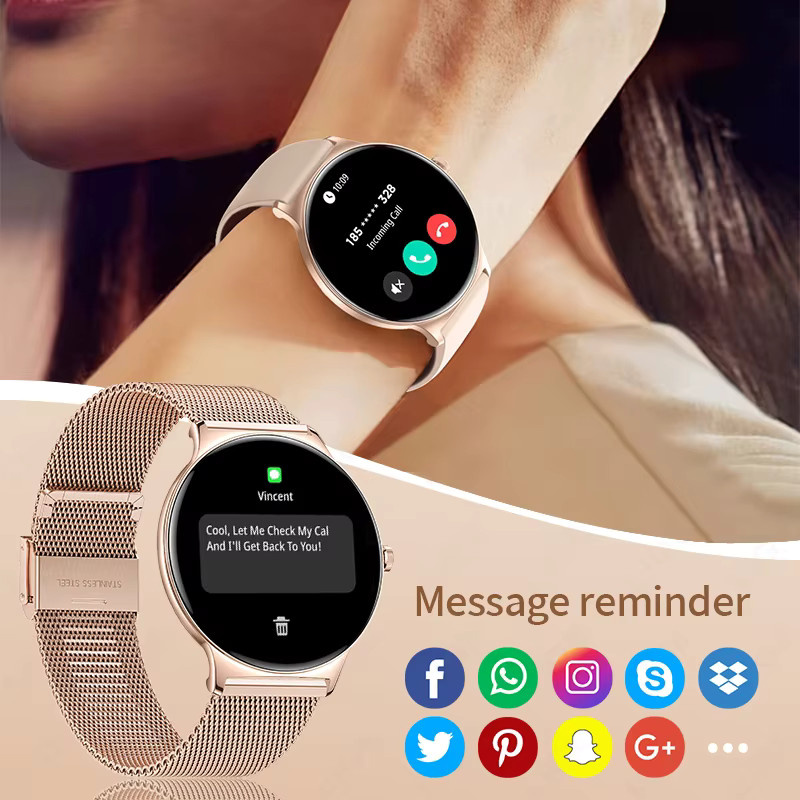 LIGE Ultradünne Smartwatch für Damen und Herren mit 1,43 Zoll AMOLED-Display, Bluetooth-Anruffunktion und Gesundheits-Tracker, wasserdicht, in Pink/Gold - Bild 5