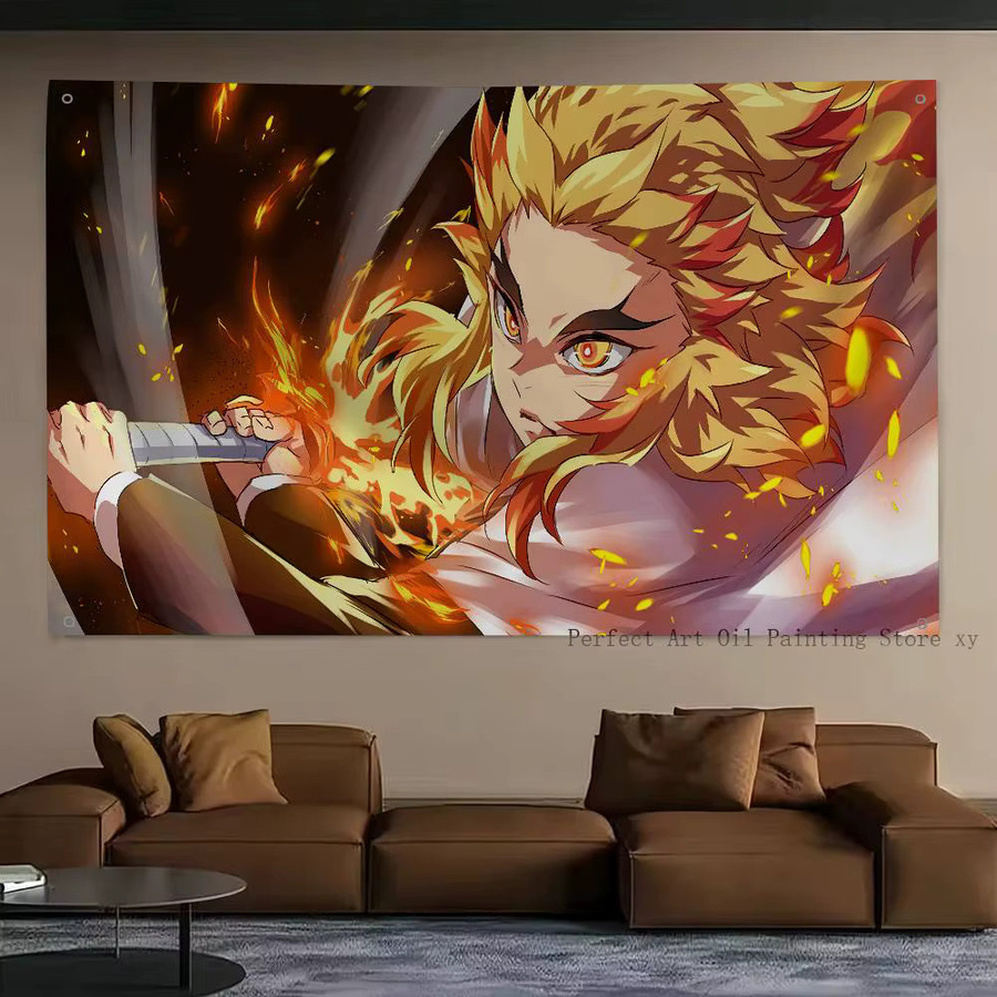 Dämon Slayer Rengoku Kyoujurou Anime Flagge aus Polyester mit vier Löchern für Outdoor und Zimmer Dekoration, Mehrfarbig - Bild 3