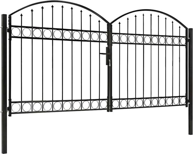 vidaXL Doppelflügel-Zauntor aus Stahl mit Rundbogen in Schwarz, B: 300 cm, H: 150 cm - Bild 1