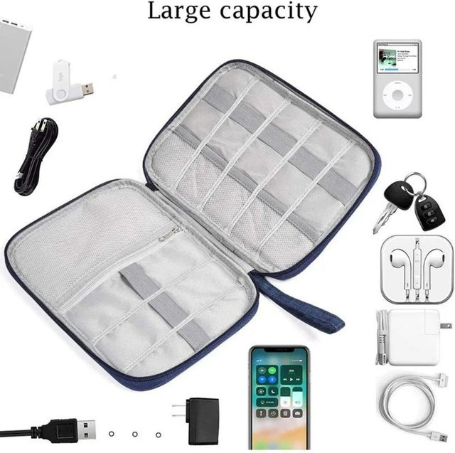 Aufbewahrungstasche in Grau für USB-Ladegeräte, Datenkabel, Powerbanks und Elektronik-Zubehör - Bild 1