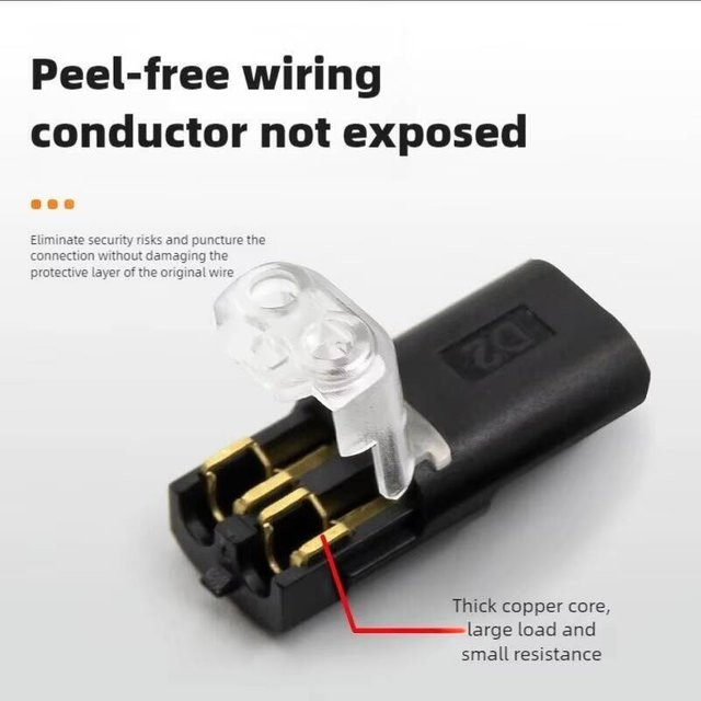 QHJIA Elektrischer LED-Drahtverbinder T-Typ Schnellverbinder als 1-, 2- oder 3-poliger Wegstecker aus Kunststoff - Bild 1