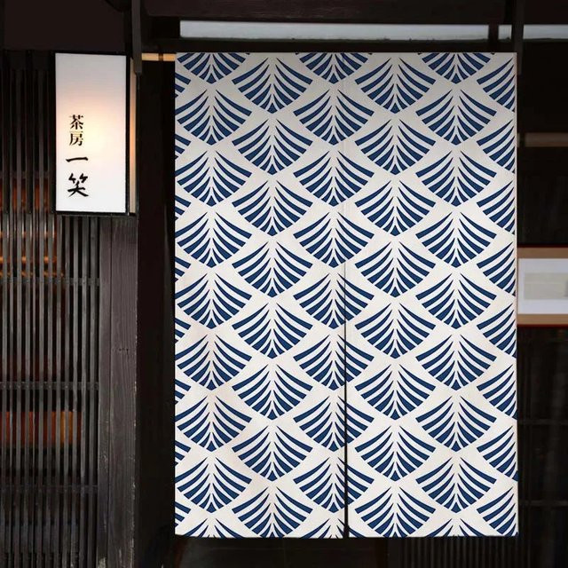 VIKAMA Noren Raumteiler-Vorhang mit japanischem Wellenmuster in Blau, halbtransparenter Stoff-Vorhang für Küche, Badezimmer oder Schlafzimmer - Bild 1