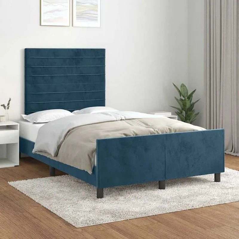 Vidaxl Polsterbett aus Samt in Blau, B/T/H: 120 x 200 cm - Bild 1