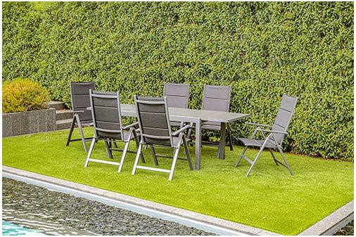 7-teiliges Gartenmöbel-Set Greemotion Grenada 2 in Anthrazit mit rechteckigem Ausziehtisch und sechs Klappsesseln - Bild 1