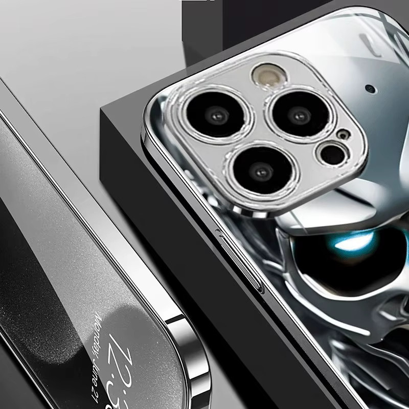 Samsung Handyhülle mit Totenkopf-Muster in Silber und gehärtetem Glas für Galaxy S25 S24 S23 Ultra Plus FE - Bild 3