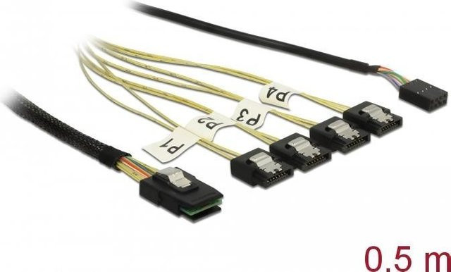 Delock Internes SAS-Kabel Mini SAS SFF-8087 zu SATA (M), 6Gbit/s, Schwarz, Länge: 50 cm - Bild 1