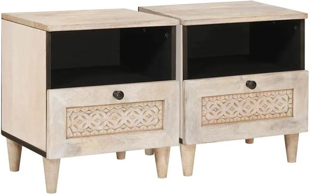 vidaXL Nachttisch Set aus massivem Mangoholz in Beige, 2 Stück, B: 40 cm, T: 33 cm, H: 46 cm - Bild 1
