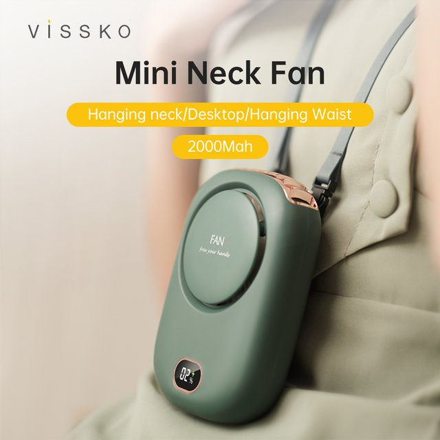 Vissko Tragbarer Halsventilator Mini mit verstellbarem Trageband, blattloser USB-Sportventilator, Farbe: Grün - Bild 1