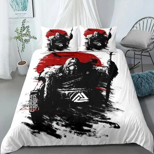 Lodestar Wikinger Bettwäsche Set mit Yggdrasil und Fenrir Design, Weiß, Microfaser, B/H: 133 x 70 cm - Bild 1