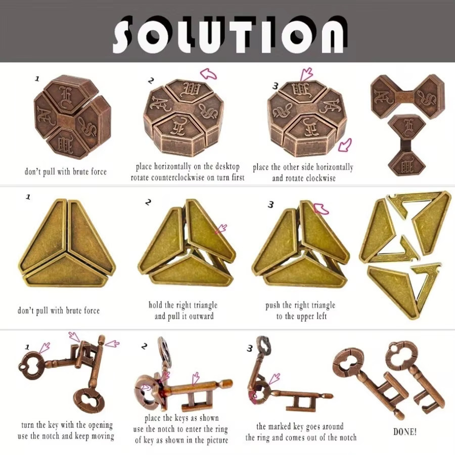 XYTLEZONE Denkaufgabe, Puzzle-Spielzeug, 3-teiliges Set aus Metall - Bild 2