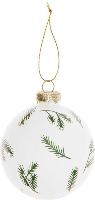 Rico Design Glaskugel Baumschmuck mit Tannenzweigen in Grün und Weiß, Durchmesser: 8 cm - Bild 1