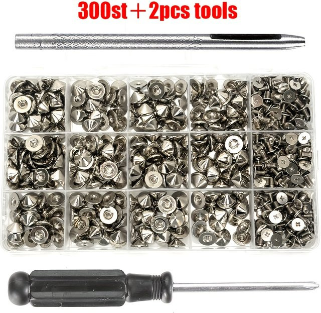 300 Sets Rundschraubverschluss-Punk-Nieten für Kleidung, Schuhe und Lederhandwerk in Schwarz und Silber, Durchmesser: 4,7 mm - Bild 1