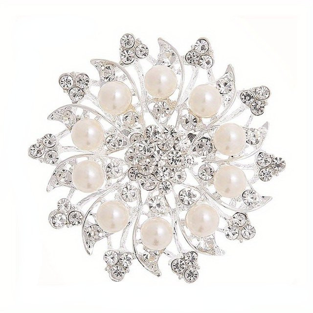 shmik Brosche Blume, Metall, Silber, Perle, Kristall, Damen - Bild 1
