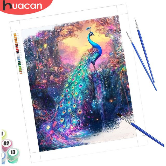 HUACAN Malen nach Zahlen, Pfau, Tier, DIY-Gemälde-Set, bunt - Bild 1