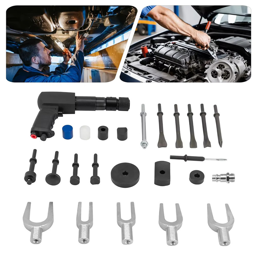 Podofo 25-teiliges pneumatisches Lufthammer-Set in Schwarz mit 2100 BPM und Schnellwechsel-Meißel für die Automobilwartung und Reparatur - Bild 2