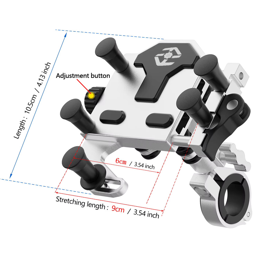 Universeller Motorrad-Telefonhalter aus Legierung in Silber mit 360 Grad Drehung und Stoßdämpfung für Motorrad und Fahrrad - Bild 2