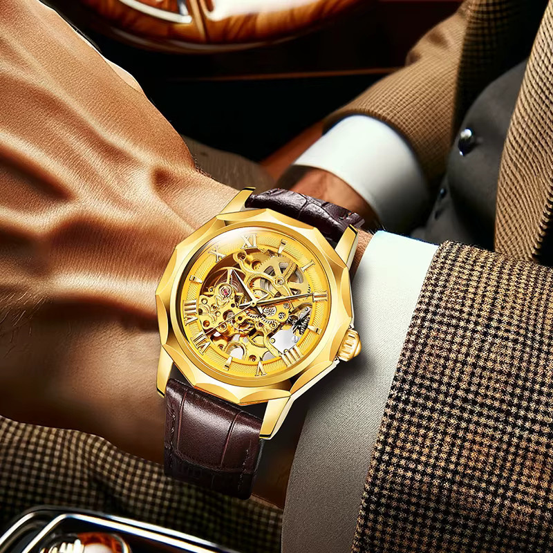 CAROTIF Armbanduhr Automatik, Gold, Leder, Herren - Bild 6
