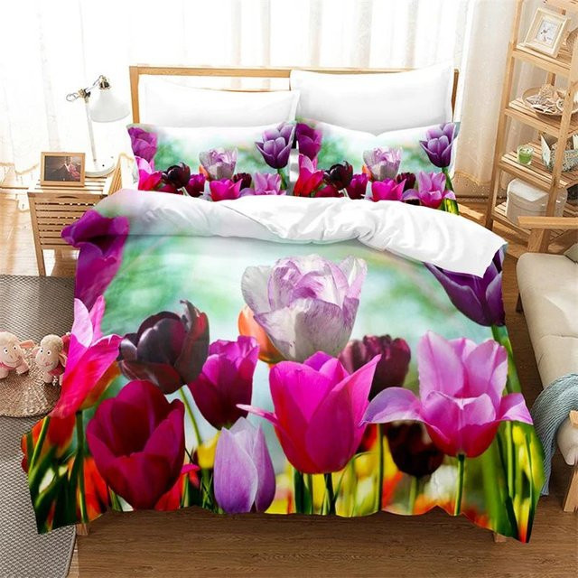 JMG Household Supplies Tulpen Bettwäsche-Set mit 3D-Blumenmuster aus Mikrofaser, Mehrfarbig - Bild 1