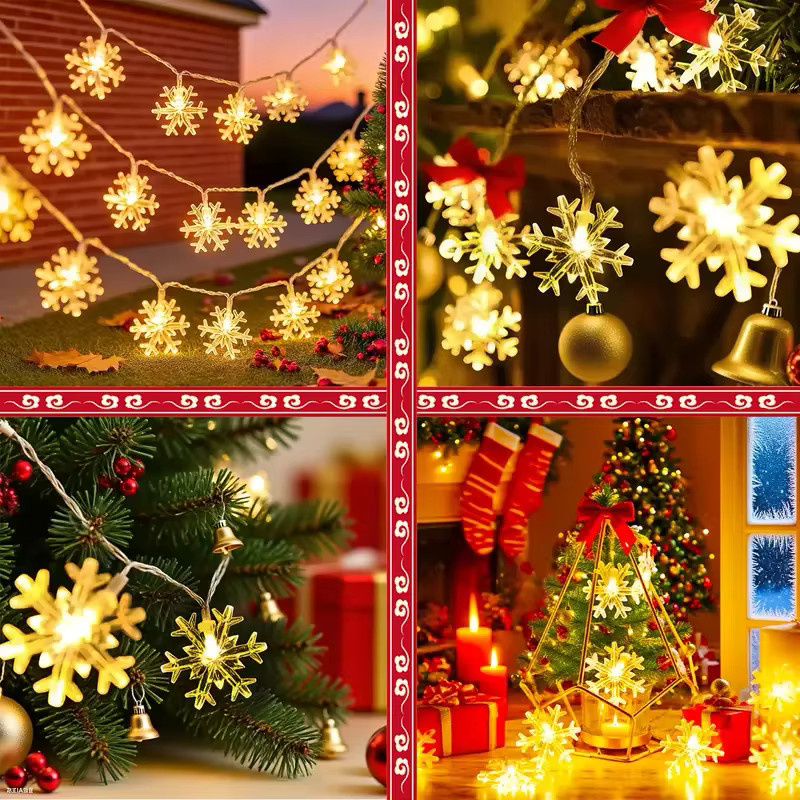 Peach Forest LED Schneeflocken Lichterkette mit Stern-Effekt, batteriebetrieben und wasserdicht für Weihnachten, Garten und Party - Bild 3