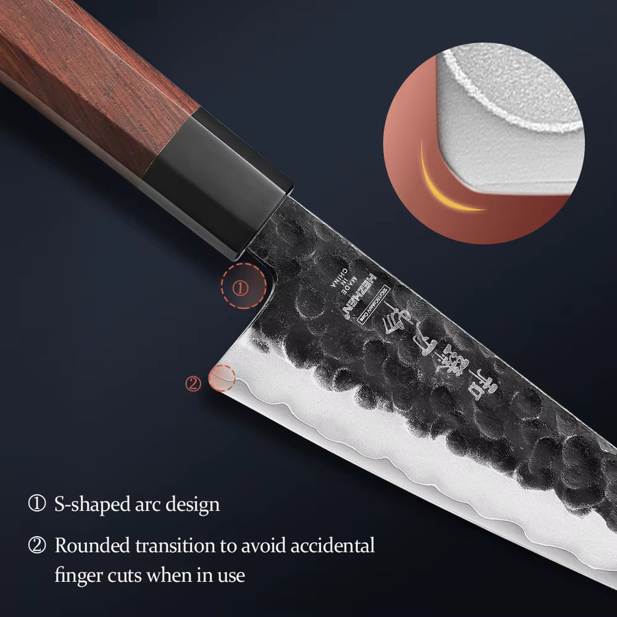 HEZHEN Mehrzweckmesser aus Edelstahl mit rotem Holzgriff, 6 Zoll (Breite: 15,24 cm) - Bild 2