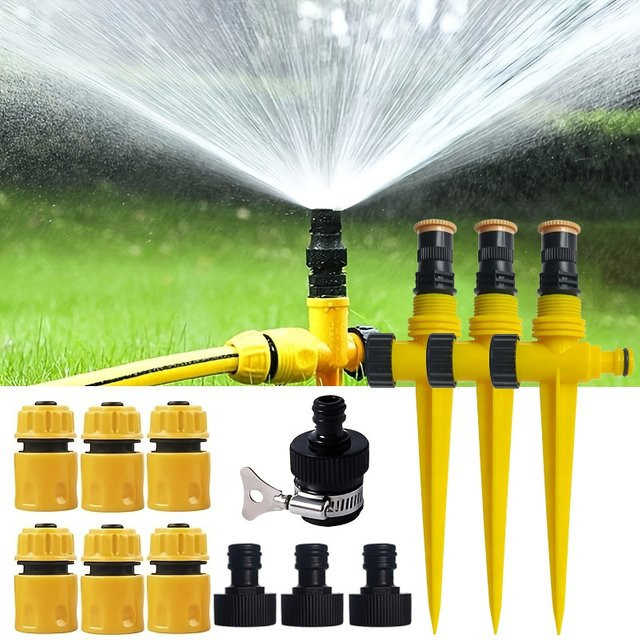 Verstellbarer Gartensprinkler mit 1/2 Zoll Schnellkupplung in Gelb für Rasen und Hof - Bild 1
