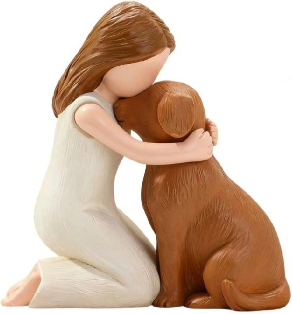 Detaillierte Miniaturskulptur Mädchen und Hund aus Harz in Braun als Wohnaccessoire für Hundeliebhaber - Bild 1