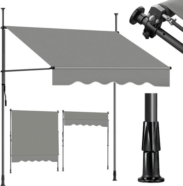 Sekey Klemmmarkise für Balkon mit Kurbel in Hellgrau, B: 300 cm, H: 130 cm - Bild 1