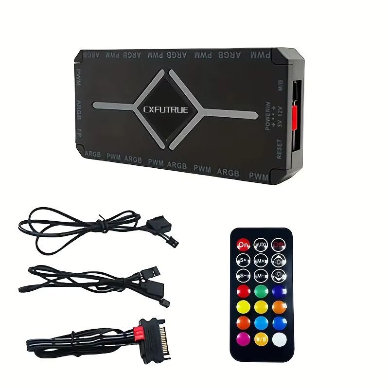 CX FUTRUE Dual Nine-Way ARGB Hub Controller Schwarz, 5V 3-Pin Beleuchtungssynchronisation und PWM 4-Pin Lüftersteuerung - Bild 4