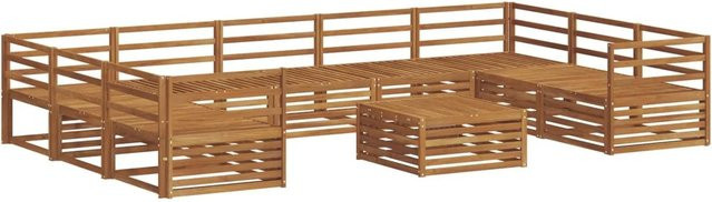 vidaXL Sofagarnitur aus Massivholz Akazie in Natur Braun, 10-teiliges U-Shape Set mit Tisch und Ecksofas im modernen Design - Bild 1