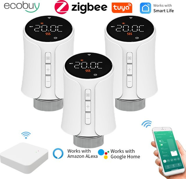 Tuya Smart Zigbee und Wifi Thermostatventil TRV Temperaturregler in Weiß für Smart Home Integration mit Google Home Unterstützung - Bild 1