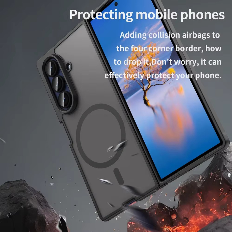 Schutzhülle für Samsung Galaxy Z Fold 7, matte und transparente magnetische TPU PC Handyhülle in Blau, stoßfest und kompatibel mit kabellosem Laden - Bild 2