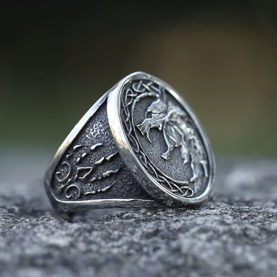 Ring Herren, 316L Edelstahl, Vintage Wikinger Wolfskopf, Silber - Bild 2