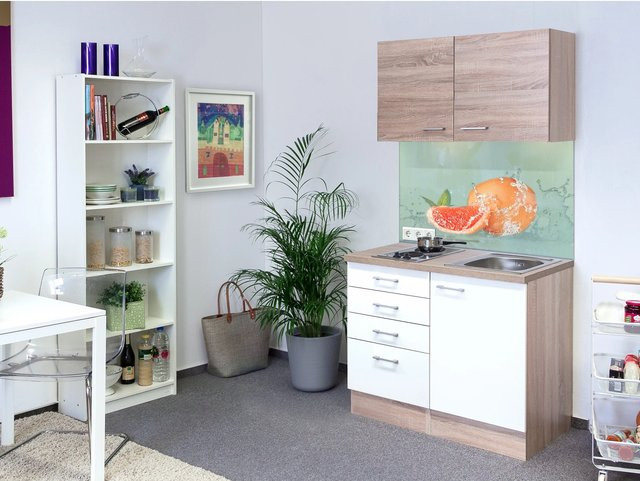 Flex-Well Miniküche Samoa in Weiß mit Eiche-Optik, B/H/T: 100 x 200 x 60 cm - Bild 1
