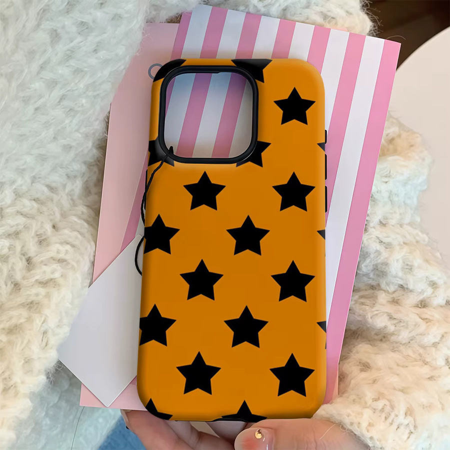 Potdemiel Handyhülle mit Sternmuster in Orange und Schwarz für iPhone 17 16 15 14 13 12 11 Pro Max Plus mit doppelschichtiger Rückseite - Bild 4