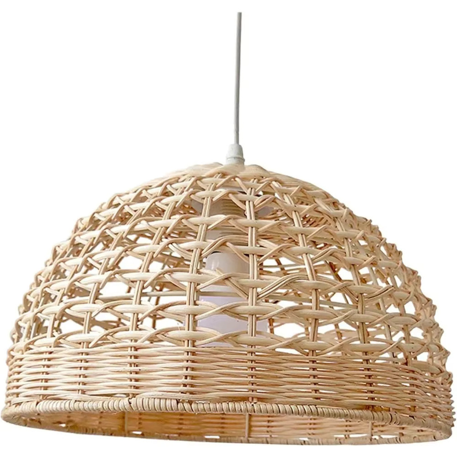JOYINLED Rattan-Pendelleuchte im Boho-Stil mit warmweißem LED-Licht, handgefertigte Deckenleuchte aus Rattan, Durchmesser: 28 cm - Bild 3