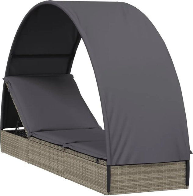 vidaXL Sonnenliege mit Runddach aus grauem PE-Rattan und pulverbeschichtetem Stahl, B/T/H: 211 x 57 x 140 cm - Bild 1