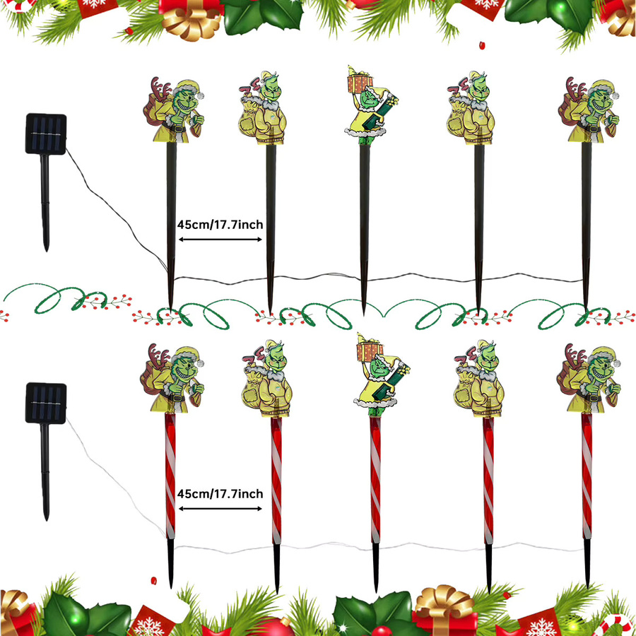 Peach Forest Set aus 5 LED Cartoon Monster Gartenstecklichter Solarbetrieben, Grün, Wasserdicht für Garten und Terrasse - Bild 2
