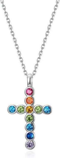POMOiii Halskette mit Regenbogen-Kreuz-Anhänger, 925 Silber, Zirkon, Damen - Bild 1
