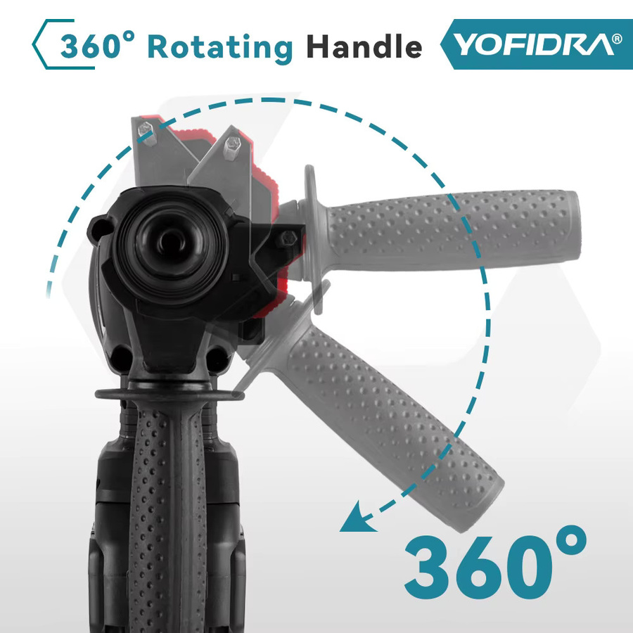 YOFIDRA Bürstenloser Akku-Bohrhammer 26mm Multifunktions-Schlagbohrmaschine in Schwarz, kompatibel mit Makita 18V LXT Akkus - Bild 4